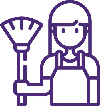 a person outlined in purple and holding cleaning equipment