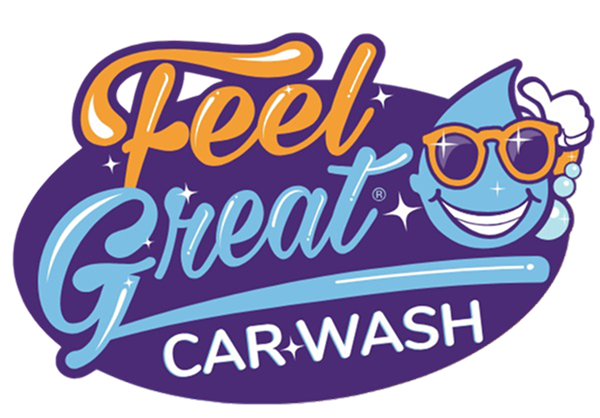 Feel Great Car Wash Large Logo with text and the mascot.