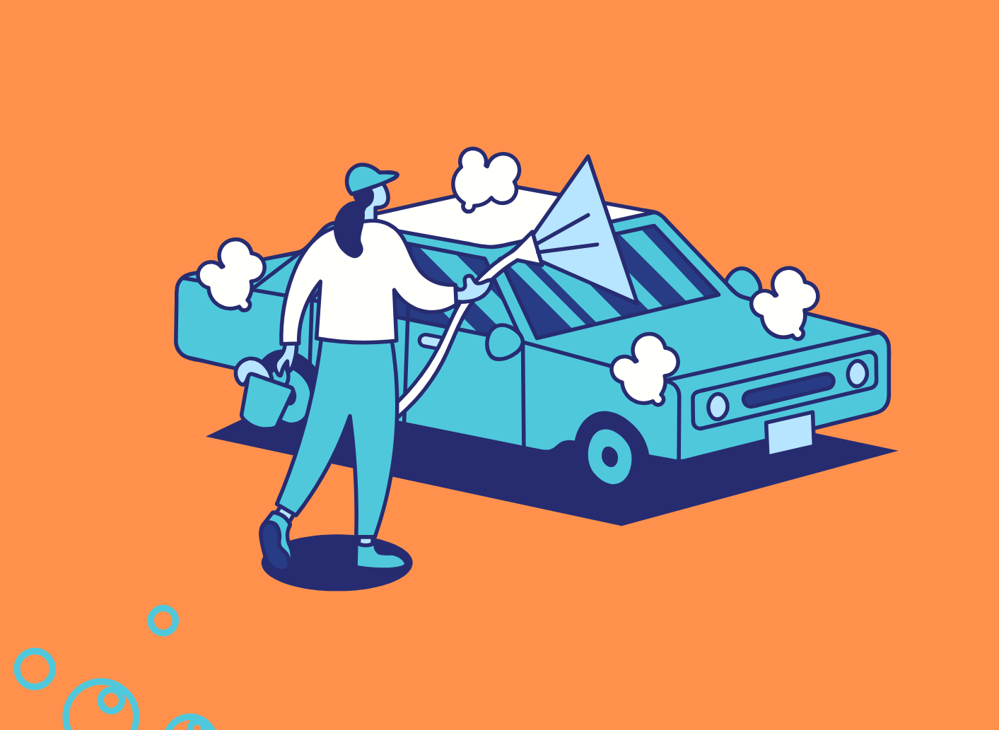 Car wash graphic of a woman cleaning her car promising to show us tips on how to clean a car. car detailing.